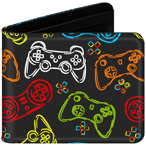 Teen Boys Wallet with Zipper Coin Pocket for Teenager and Youth Guys, Cool Bi-Fold Leather Purses with Credit Card Cash Holder and ID Window for Men, Funny Gifts for Kids -Gamepad Black