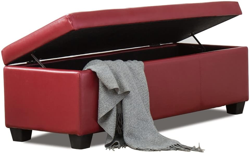 BELLEZE Storage Faux Leather Ottoman, 47 Inch Bench Bedroom Bench with Safety Close Hinge, Extra Long Ottoman with Storage for Living Room, Entryway, Hallway, Foot Rest, Support 300lbs - Red - Image 7