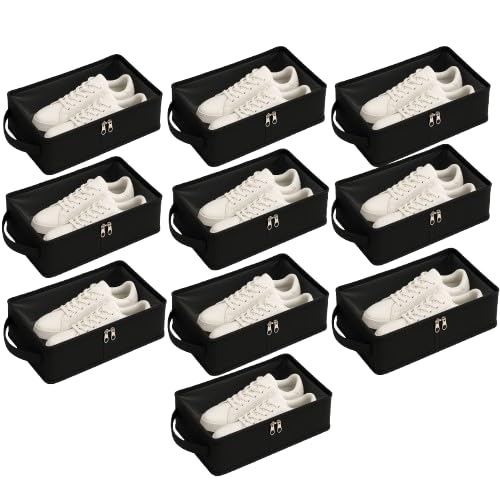Image of Men Black Shoe Bag for Travel & Storage, Travelling Shoes Cover, Portable Dustproof Pouch, Sneaker Box, Transparent Home Organizer Boxes, Protector from Rain - Set of 10 (32 X 10 X 18 cm)