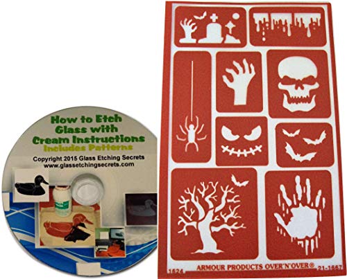 Reusable Creepy Halloween Stencils for Glass Etching or Painting: Skull, Spider, Graveyard, Bats, Zombie Hand, Etc. + How to Etch CD