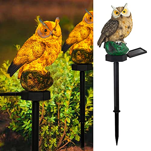 Dazzle Bright 1 Pack Owl Figure Solar LED Lights, Resin Garden Waterproof Decorations with Stake for Outdoor Yard Pathway Outside Patio Lawn Decor to Scare Birds Away, Gifts for Women, Owl Lovers