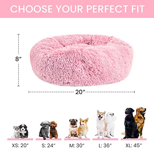Lasaas Calming Dog Bed Donut Dog Bed For Small, Medium, Large Dogs Anti-Anxiety Cuddler Dog Bed & Cat Bed Faux Fur Washable Dog Bed Pink Xs 20'' #TOP4