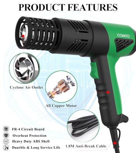 Image of Heat Gun, 1800W Variable Temperature Hot Air Gun with LCD Display