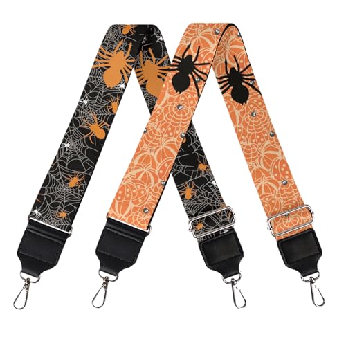Image of GLENLCWE Black Spider Cobweb Pumpkin 2Piece Adjustable Purse Strap Wide Shoulder Straps Replacement Straps for Crossbody Bag /Guitar /Luggage
