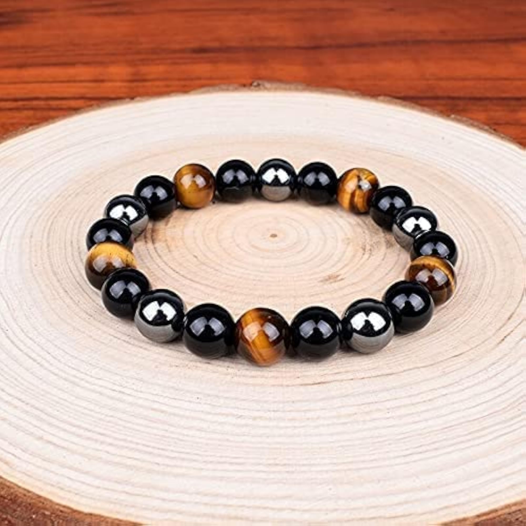 Natural Stone Bracelet with Lab Tiger Eye, Hematite & Obsidian
