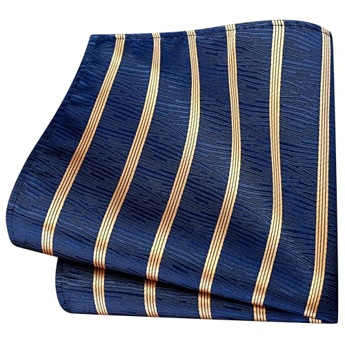 Image of GUSLESON 3.15 inch(8cm) Mens Stripe Tie and Lapel Pin Necktie Hankerchief Cufflinks Set for Men