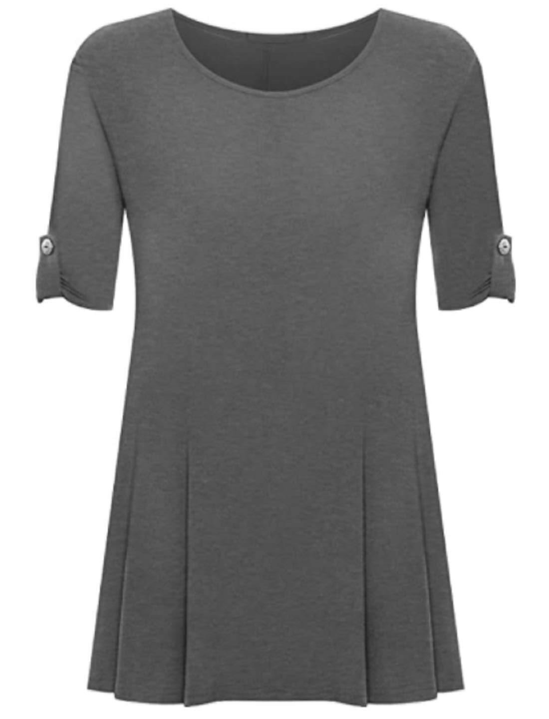 Metluq M0d4 Women's Charcoal New Plus Size Plain Swing Flared Short Sleeve Scoop Neck Top 14-28 (, Uk 26-28)