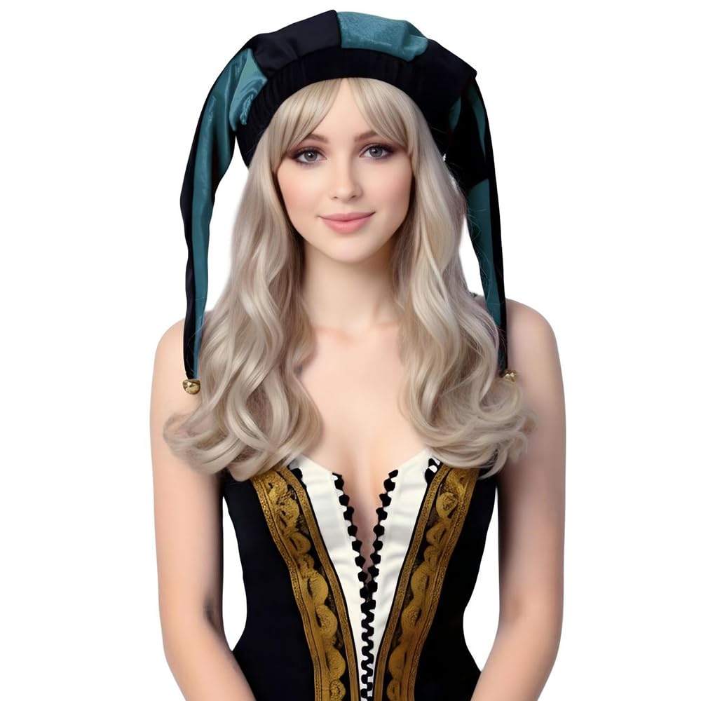ANDHOM The Middle Ages Jester Cosplay Hat Medieval Clown Cape Bells Adult Joker Halloween Carnival Party Hat — image 1