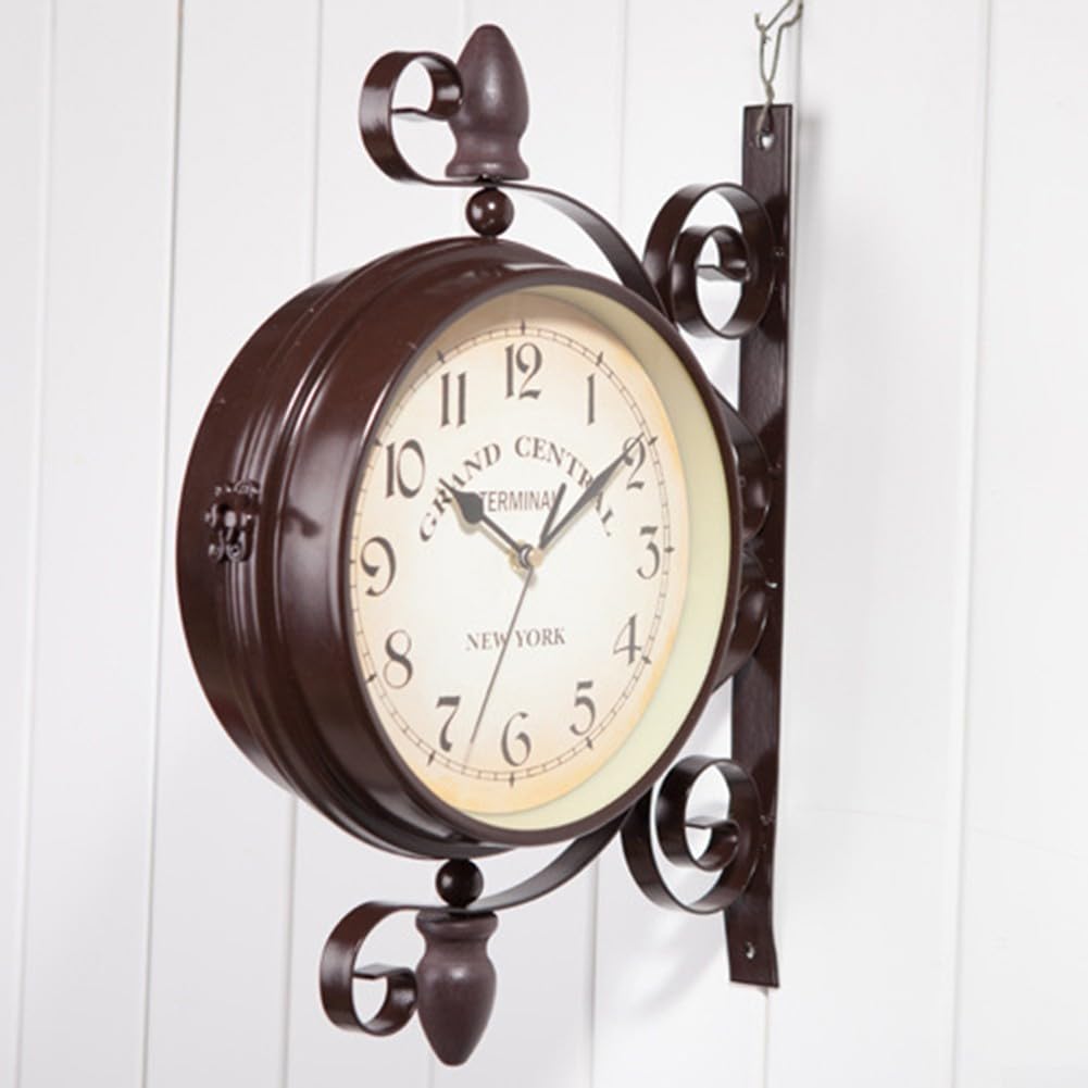 Vintage wandklok met ijzeren rek Europa Dubbelzijdig op batterijen werkende woonkamer slaapkamer binnen digitale analoge klok woondecoratie kopen vanaf een prijs van 40