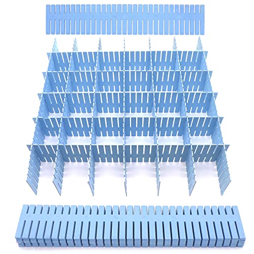24Pcs Adjustable Drawer Dividers Organizer,Blue Plastic DIY Grid Drawer Organizer Dividers Storage Socks Underwear Makeup Cosmetic Clothes Organizer Separator Can Help Tidy Kitchen Bedroom Dresser