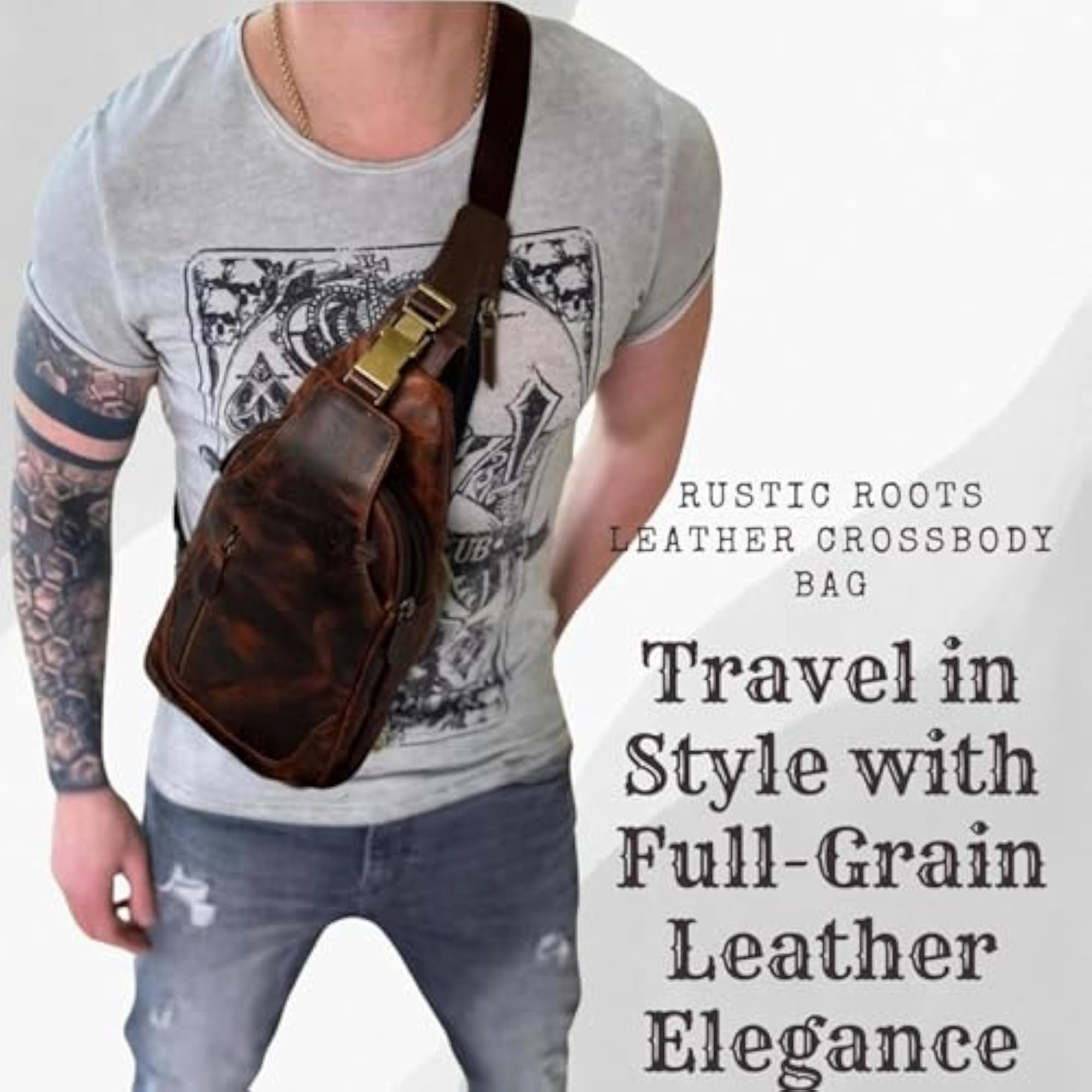 Genuine Leather Brown Shoulder Sling Bag for Travel