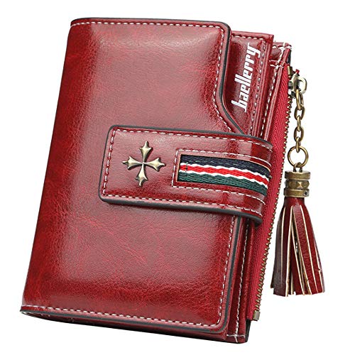 Preisvergleich Produktbild BAGZY Kleine Damen Leder Geldbörse Portemonnaie Frau Brieftasche kartenetui Kreditkartentasche Organisator Unterarmtasche Mädchen Geschenk Handy Geldbeutel Reißverschluss Münzfach Rot