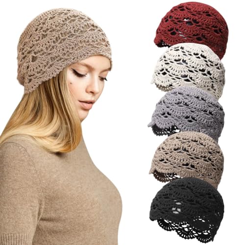 Bonnet en coton léger respirant lot de 5 casquettes en tricot fleuri pour femme et fille