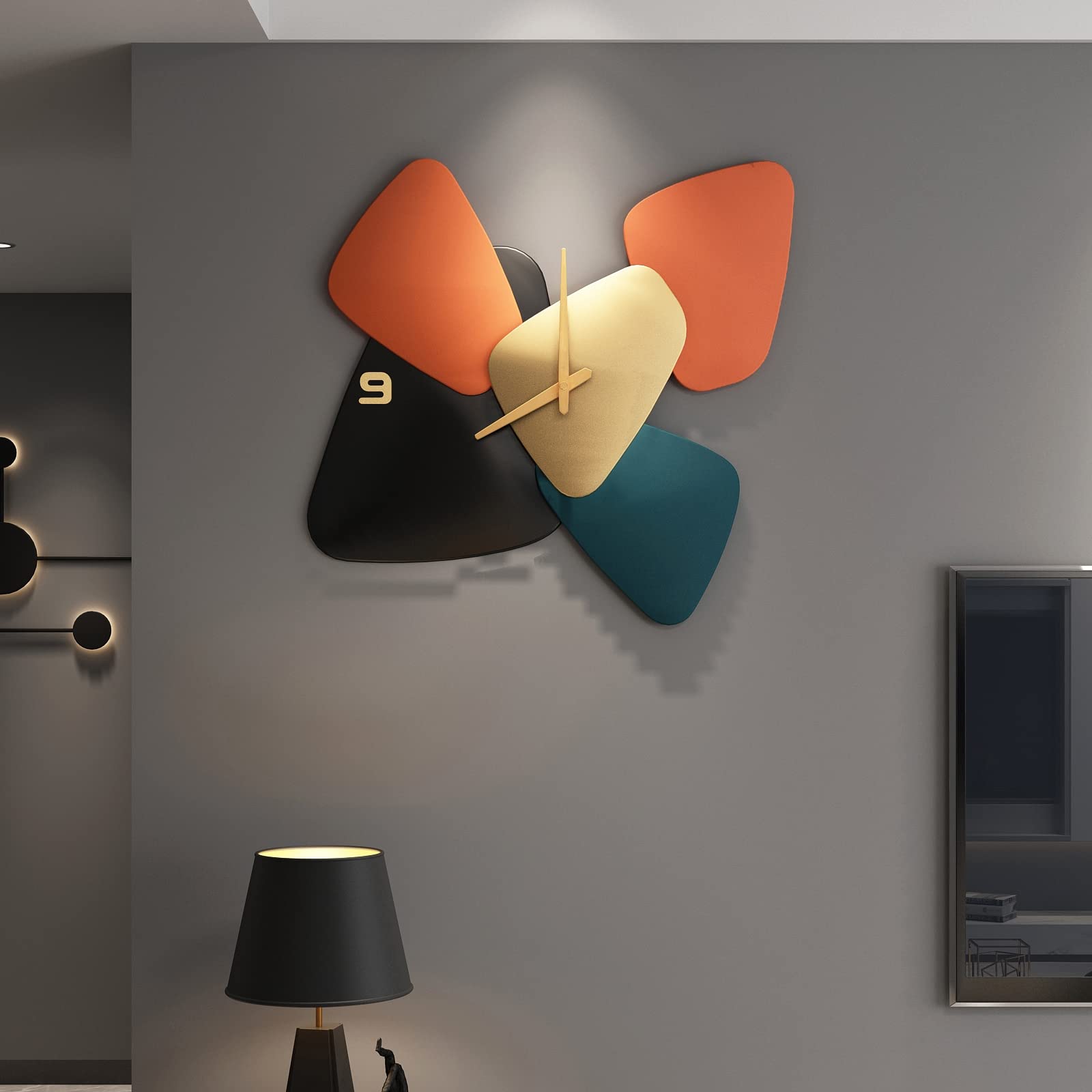Relojes decorativos de metal, cuarzo artístico estéreo 3D creativo, relojes de pared silenciosos que no hacen tictac, para el hogar, oficina, sala de estar interior, dormitorio, cocina, eficiencia de