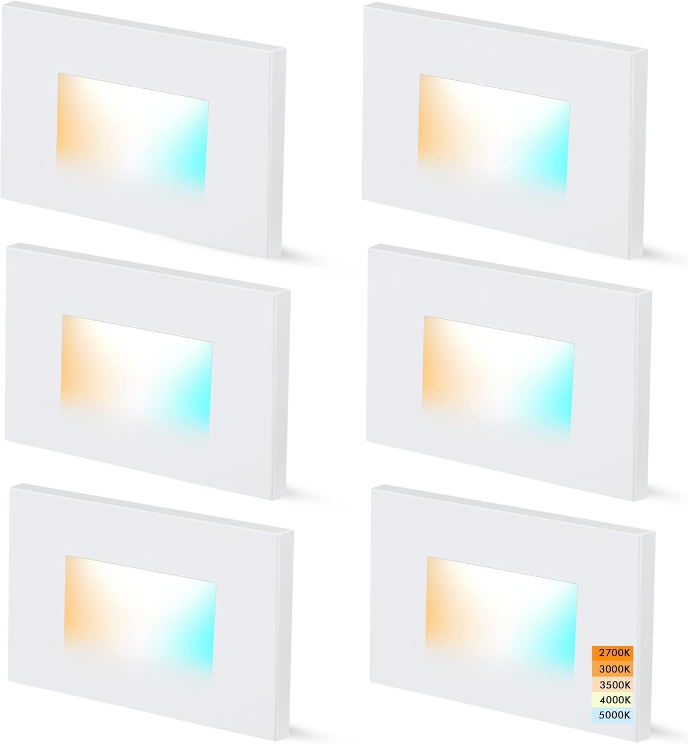 CLOUDY BAY 120V 5CCT Dimmable LED Indoor Outdoor Step Light,2700K/3000K/3500K/4000K/5000K,Stair Light,White,Pack of 6