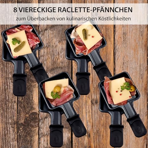 Syntrox Germany Raclette Bernus 8 Personen, 1500W Multifunktions-Grill mit Heißem Stein und Antihaft-Platte, Edelstahl inkl. 8 Pfännchen – Bild 5