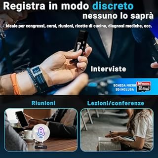 Registratore vocale spia digitale con microSD da 32 GB incluso | Mini registratore audio ideale per riunioni, interviste, lezioni | registratore USB spia portatile con fino a 500 ore di registrazione