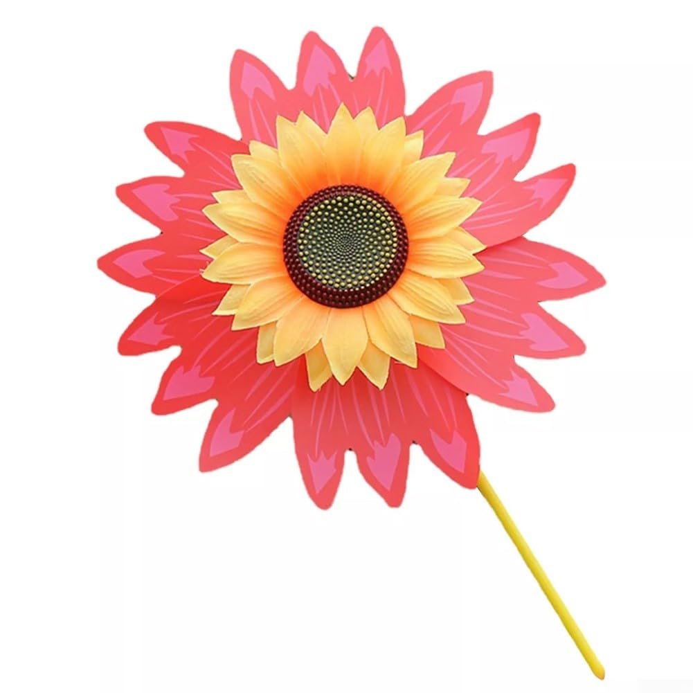 Posheliox Sunflower Wind Spinner, Plastic Garden Windmill, Colorful Rotating Decor for Lawn Patio Yard Outdoor(Red)