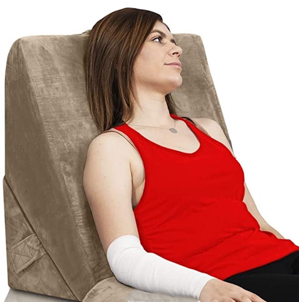 Grin Health 2pcs in 1 Orthopedic Bed Wedge Pillow Adjustable Back Support Bed Wedge Cushion for Sleeping, Sitting, Acid Reflux, Sleep Apnea, Snoring, Leg Rest Pillow, Brown