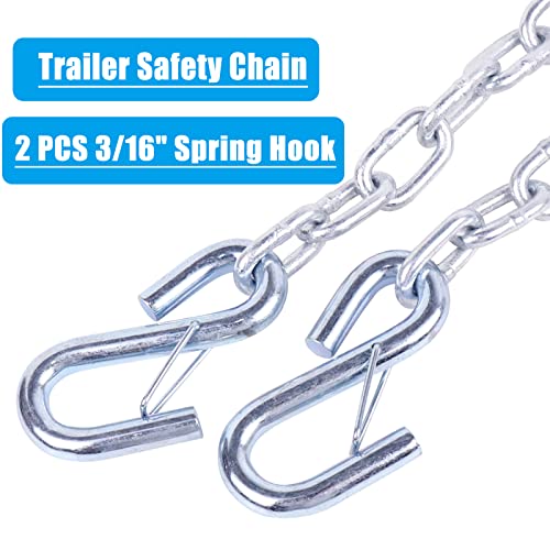 Image of 48 inch Trailer Safety Chain Kit w /Dual 3 /16 inch Hooks 2000lb 2 Pack | Grade 30 zinc-plated steel tow chains w / dual 3 /16 inch spring hooks. 2,000 lbs capacity for jet ski & small trailer.