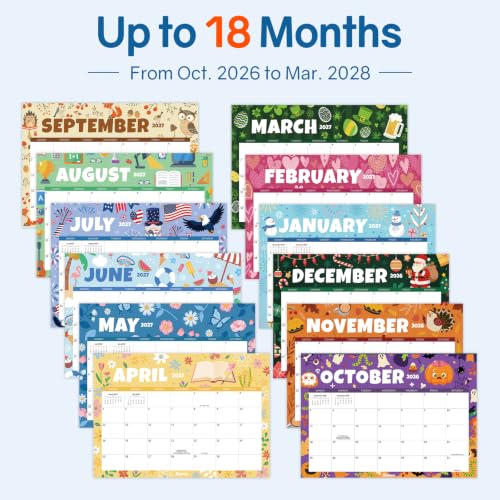 Image of SUNEE Desk Calendar 2027 - 17 inch x 12 inch Desk Pad Calendar, 18-Month Monthly Planner Oct. 2026 - Mar. 2028, Desktop Calendar with 308 Planner Stickers, Plastic Protective Corners for Office, School and Home, Seasons Color