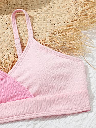 Milumia Girl's 2 Piece Bikini Set Spaghetti Strap Wrap V Neck Knit Swimsuit4