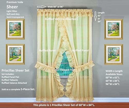Image of Today's Curtain, Emelia Priscilla Sheer Pair 60 inch W x 63 inch L, Gold, 5-Piece-Set