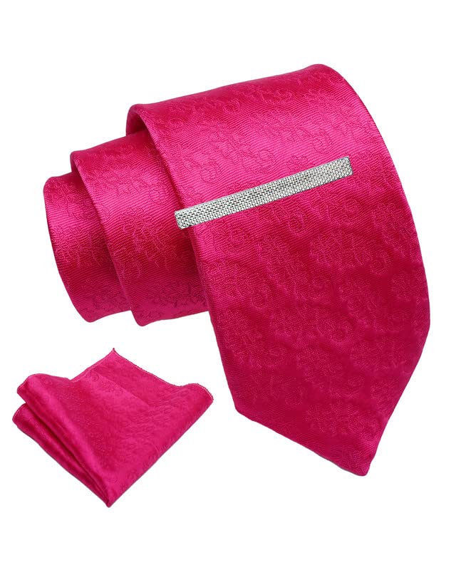 axlon Pink Self Tie For Men – Formal Ties Set With Pocket Square & Tie Pin Clip For Mens, Silk Neckties Gift Sets For Men’s (AXNW48)-picture-10
