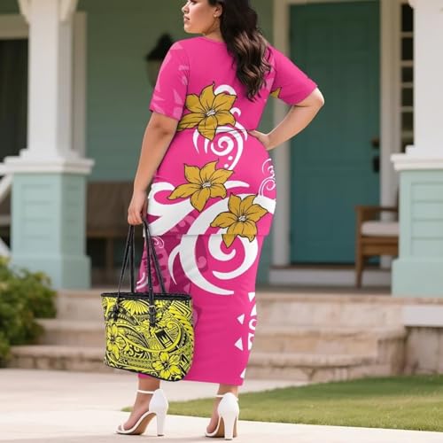Image of Puletasi Samoan Traditional 2 Piece Outfits for Women Short Sleeve Crop Top and Maxi Skirt Sets Puletasi Dress