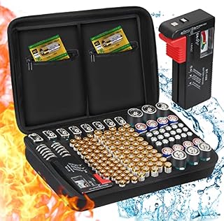 Battery Storage Organiser, ENSOBO Battery Storage Box Hard Case Holds 148 various types of Batteries (AA AAA C D 9V), Waterproof Fireproof Battery Organizer with Tester (Not Includes Batteries)