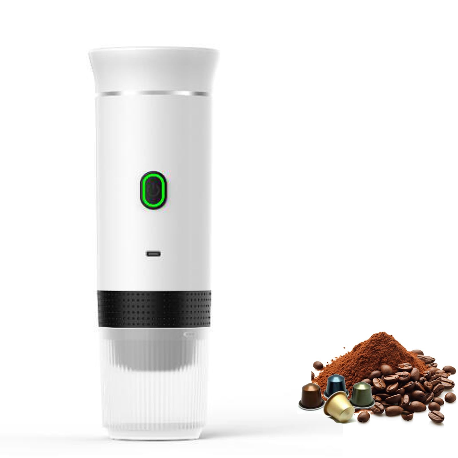 KHEALING Máquinas de café portátiles, cafeteras de cápsulas, máquinas de café de viaje, máquinas de espresso, máquinas de café de coche para café molido y taza de café de cápsulas (blanco)