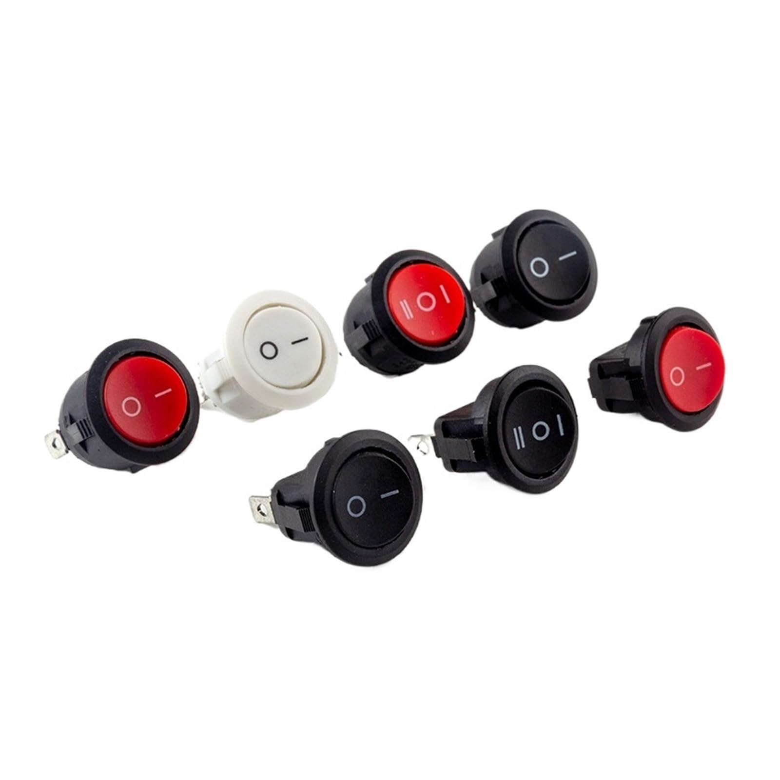 5 Stück, 2-polig, 3-polig, 20 mm, Ein-Aus, SPST-Wippschalter, rund, 10 A/250 V, selbstsichernder Knopfschalter/Anhänger
