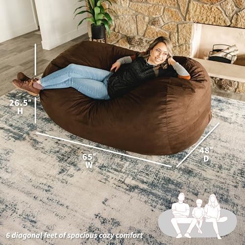 Image of Big Joe Fuf 6Ft Giant Lounger Foam Bean Bag Chair, Oversized Couch with Removable Cover for Kids, Teens, Adults, Cocoa Lenox, Durable Woven Polyester, 6 Foot