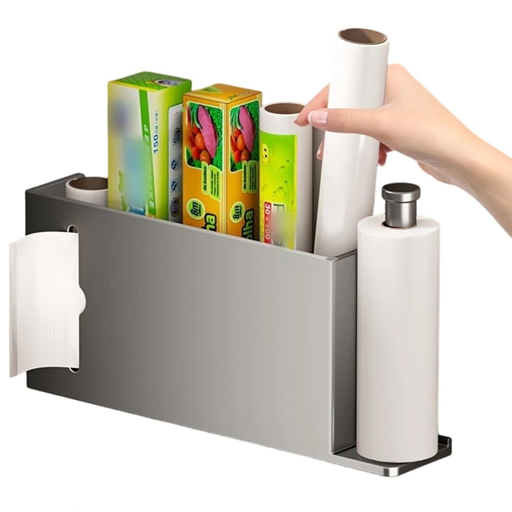 Hndhbfgrt Space-Saving Cabinet Door Storage Rack for Kitchen Non-Perforated Cling Film, Garbage Bags Organizer Shelf Holder