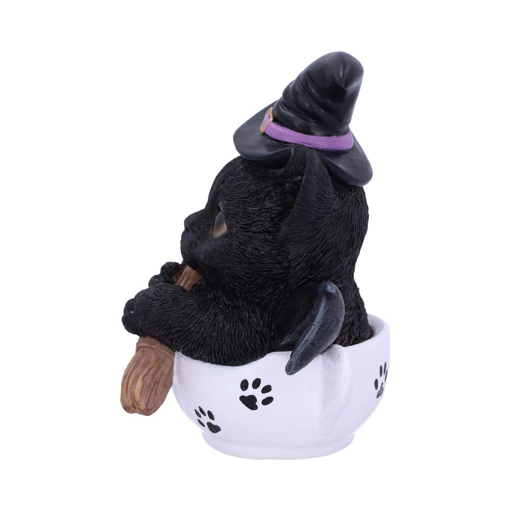 Nemesis Now Kit Novelty Tea Cup Witch Cat Figurine, Polyresin, Black, One Size