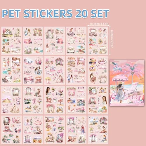 Image of Jaravik Seasons Theme Vintage Aesthetic Sticker Book - 20 Sheets Seasonal Scrapbook Stickers | | Cottagecore Planner & DIY Craft Supplies Scrapbooking Stickers (Summer)