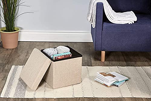 Image of 30 * 30 * 30 cm Folding Storage Ottoman Bench, Ottoman Foot Rest, End of Bed Bench, Storage Chest, Load 660 lb, for Living Room, Bedroom, Entryway,