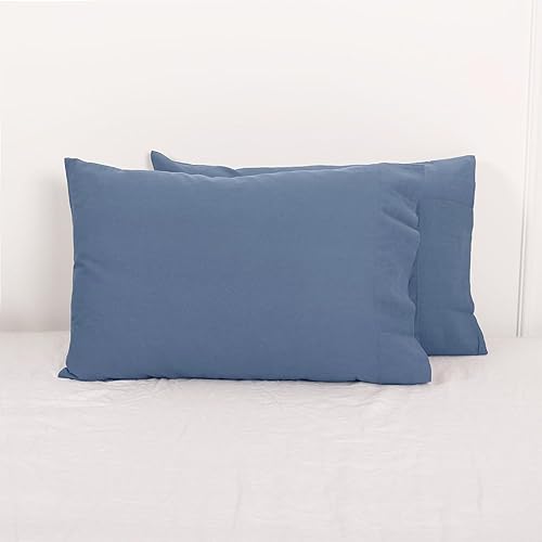 Simple&Opulence Juego de 2 fundas de almohada de lino estilo básico 55% lino europeo 45% mezcla de algodón de color sólido, tamaño Queen estándar 20