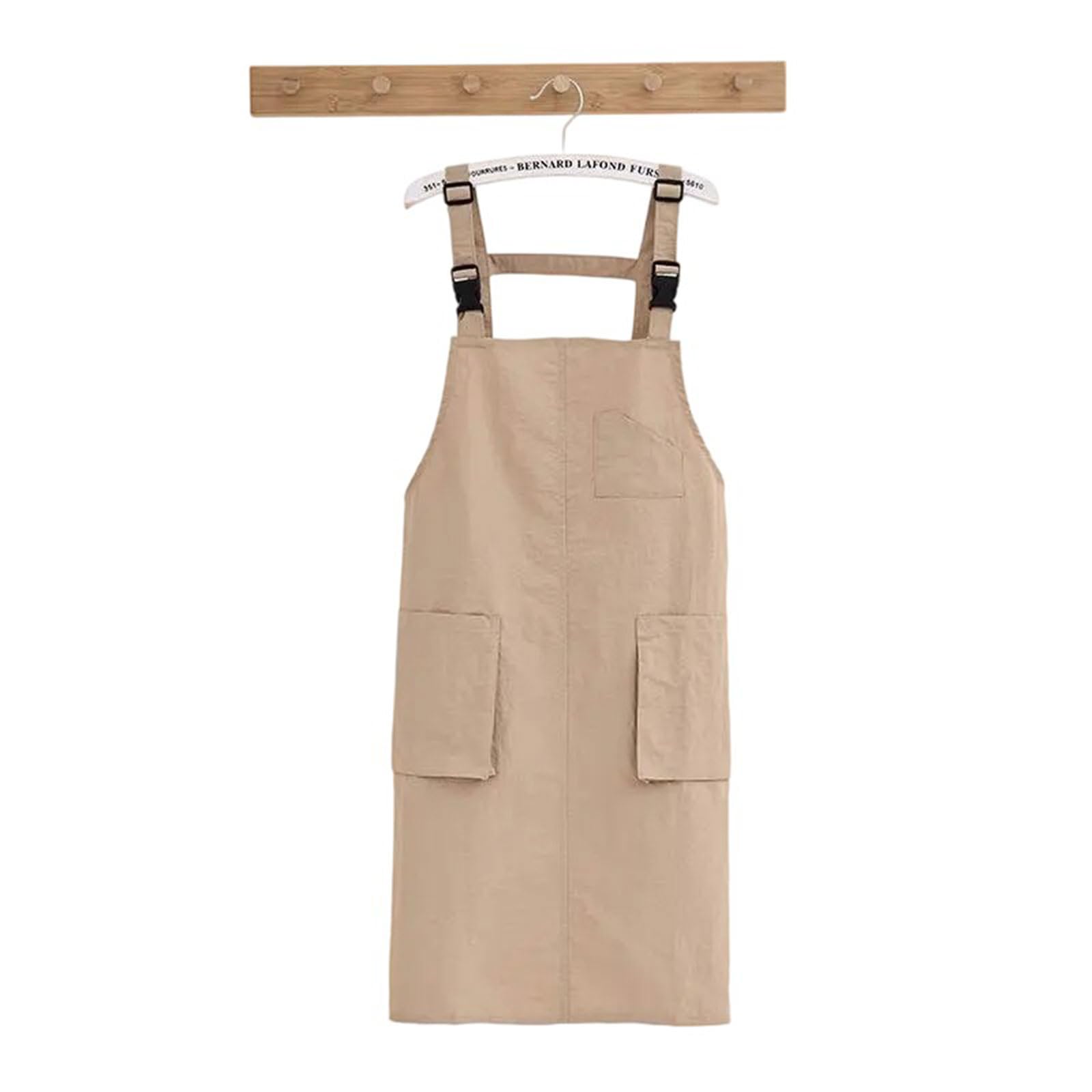 Grembiule da donna con fibbie regolabili, tinta unita, con tasche per cucinare, giardinaggio e barbiere