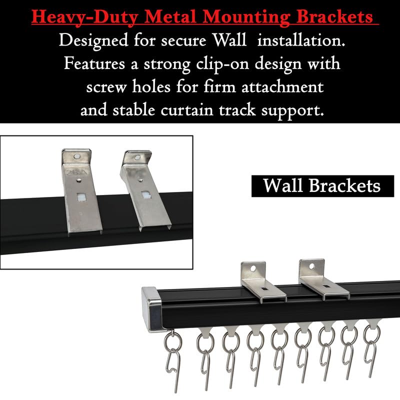 Image of MetDeals Aluminium Deluxe Silent Channel Curtain Track with Smooth Runners & Wall Fit Bracket,Hook,End Caps, Screw & Wall Plug | Curtain Rail System for Home & Office(Black Color,2 Feet)