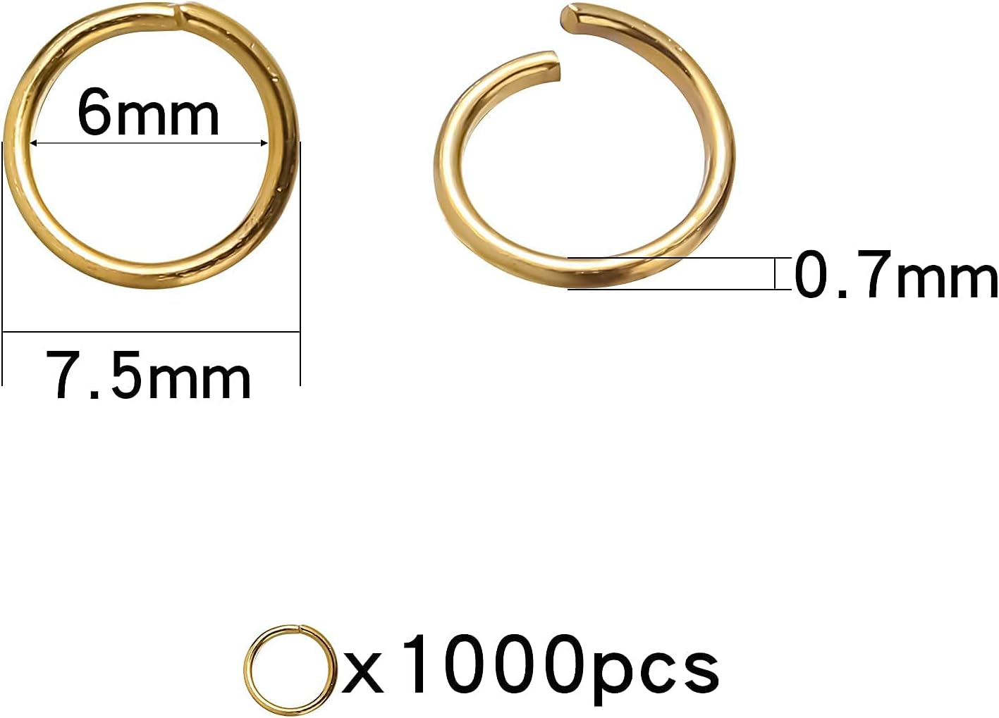 1000 Pcs 7mm Open Jump Rings Gold Plated Jump Rings for Jewelry Making Single Ring Bulk for DIY Craft Earring Necklace Bracelet Pendant Choker Jewelry Making Findings and Key Ring Chain (Gold, 7mm) - Image 4