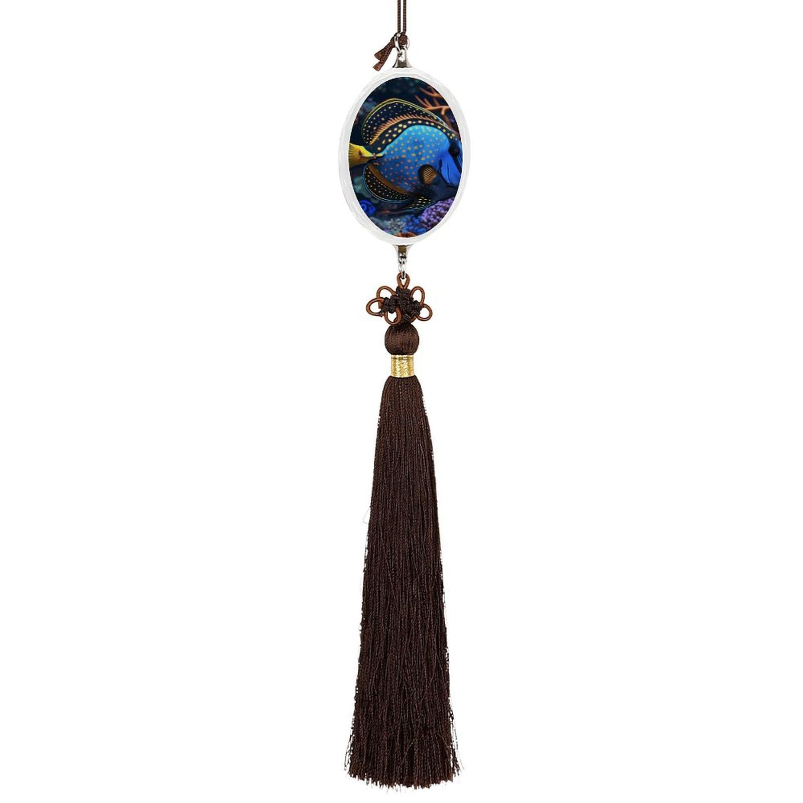 Crystal Auto Pendant Charms Ellipse Crystal Car Rear View Mirror Charms Colorful Tropical Fish Auto Hanging Interior Ornament Pendant Car Interior Accessories for Women Men CarCharms Decor