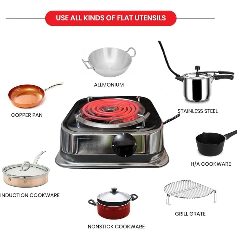 Image of Drumstone 2000W Electric Hot Plate Single Burner - High-Efficiency Fast Heating Cooktop with Durable Chrome Surface, Even Heat Distribution, Portable Compact Design for Kitchen, Office & Travel Use