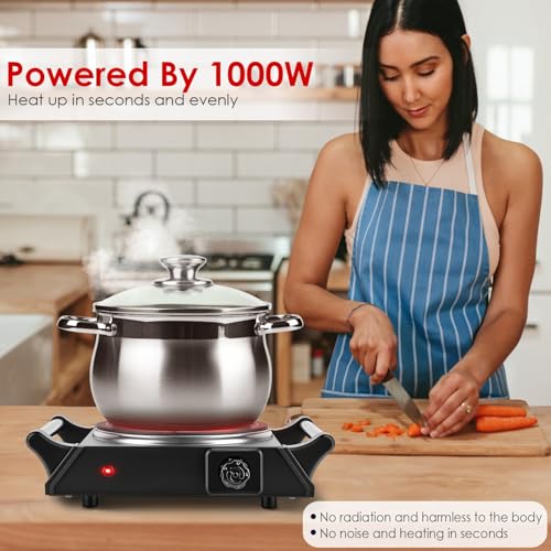 Image of 1000W Electric Single Hot Plate Control Infrared Burner | Ceramic Countertop Cooktop Portable Stove with 5 Temperature Stepless Adjustments Portable Handles for Kitchen RV