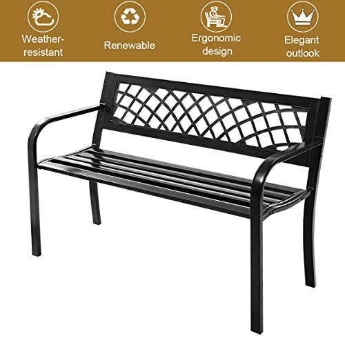 Tangkula Outdoor Garden Bench Park Bench With Steel Frame & Pvc Backrest, Park Bench With Large Seat For 2-3 People, Patio Furniture Chair For Yard, Balcony, Porch & Poolside, Garden Welcome Bench #TOP6