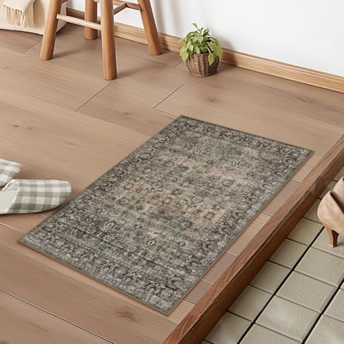 HAOCOO 玄関マット 室内 洗える ペルシャ風 50х80cm オールシーズン適用 小さい ふわふわ バスマット おしゃれ 滑り止め 吸水 ラグマット 防音 屋外 泥落とし アンティーク 長方形 防臭 軽量 ヴィンテージ風 花柄