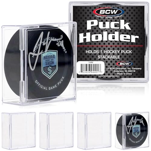 BCW Hockey Puck Display Case Crystal Clear Stackable Puck Holder with 2-Piece Snap Design | Regulation Hockey Puck Case Display - 6 ct