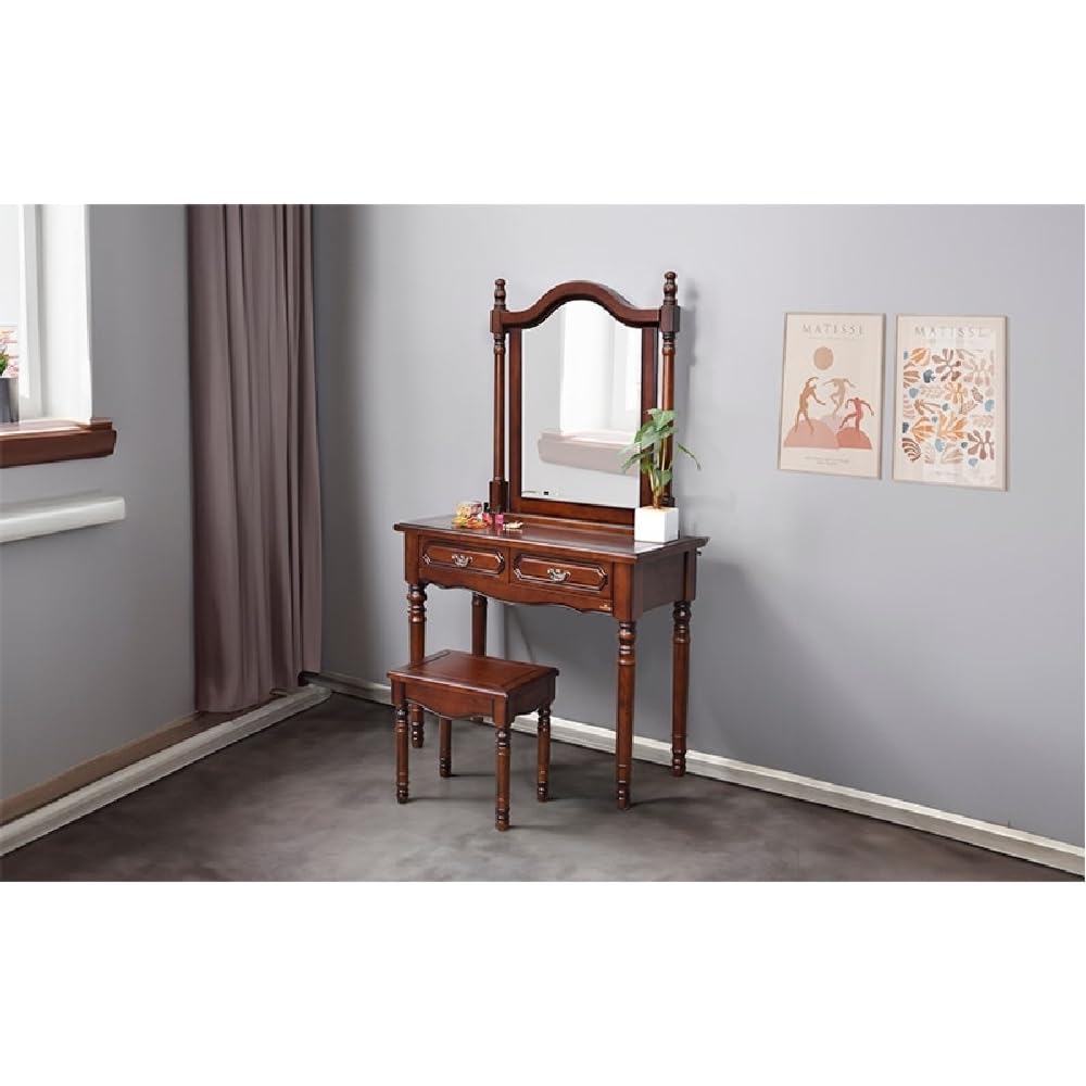 Royaloak Georgia American Wooden Dresser With Stool | Table With Mirror | Drawer Storage | Antique Handles | Dressing Table for Bedroom-image-21