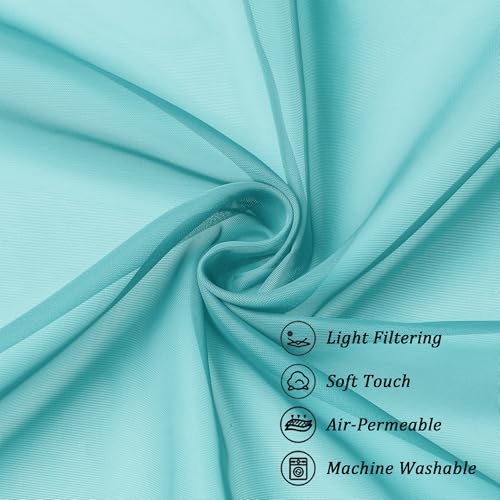 Image of Chyhomenyc Sheer Valances for Windows 2 Pack, Small Window Curtains for Living Room Bathroom Cafe Laundry Basement, Modern Top Dual Rod Pocket Voile Curtain, 42W x 18L inches, Turquoise