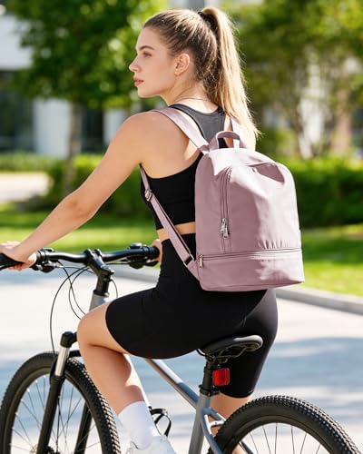 Image of Small Gym Backpack for Women, Office-to-Gym Casual Daypack with Shoe Compartment, Lightweight Water Resistant Small-Size Bag, Clean Fit Style Work Backpack for Daily Use, Pink